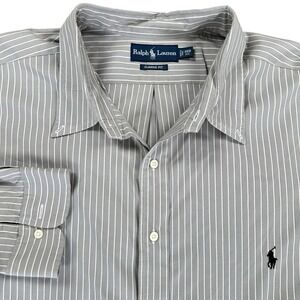 Ralph Lauren Men's 3XB Big Long Sleeve‎ Shirt Button Down Gray White Striped